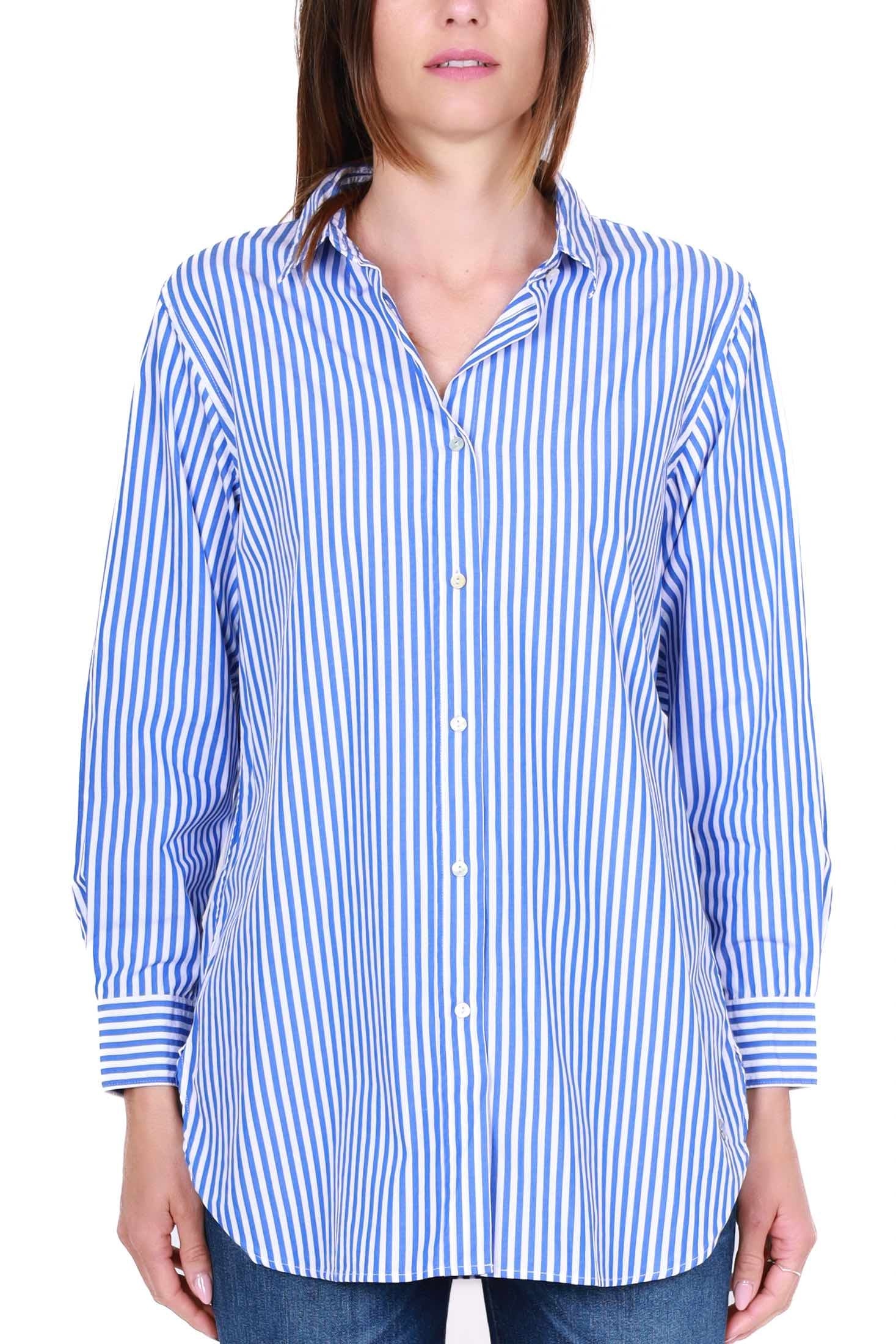 Sun68 Uomo camicia oversize in popeline di cotone a righe blu