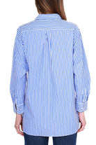 Sun68 Uomo camicia oversize in popeline di cotone a righe blu