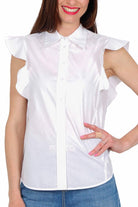 Pinko camicia smanicata con rouches sulle spalle bianco