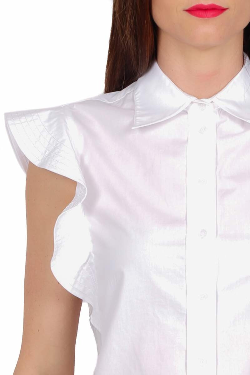 Pinko camicia smanicata con rouches sulle spalle bianco