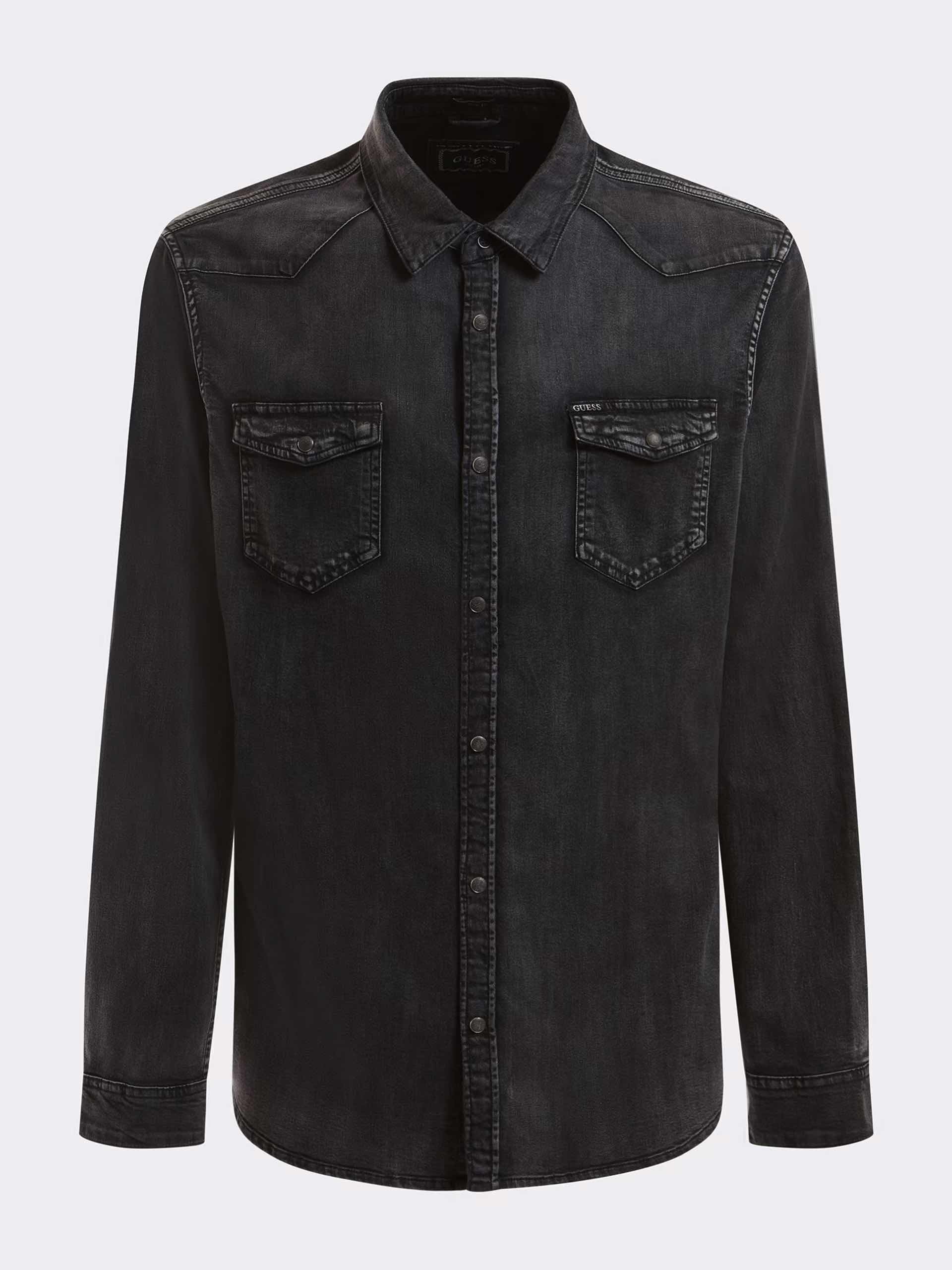 Guess Uomo camicia uomo manica lunga in jeans nero