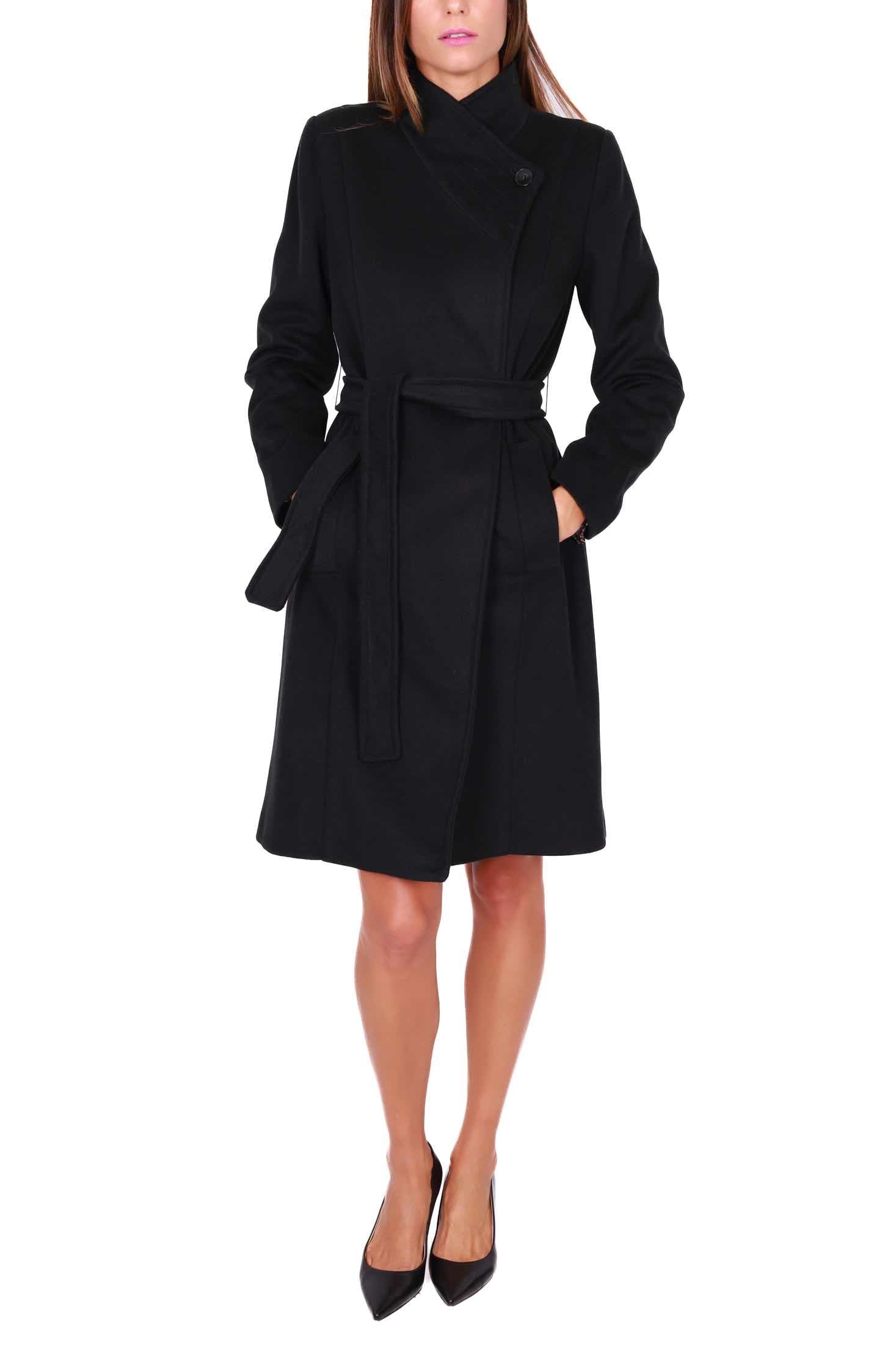 Emme Marella cappotto donna in panno con cintura nero