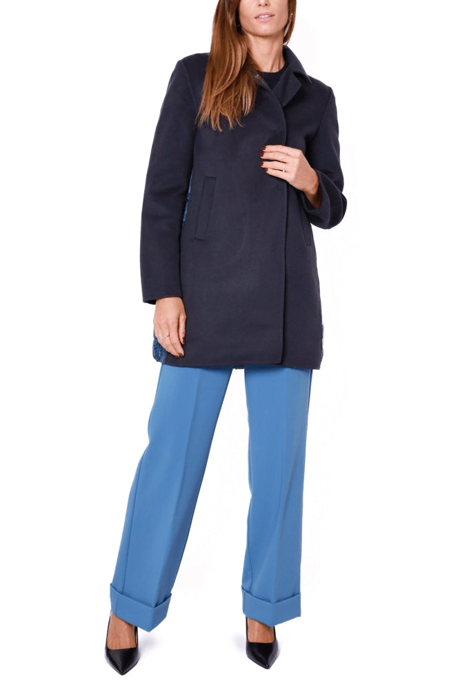 Bomboogie cappotto donna in panno e nylon blu