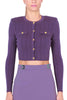 PLUM RIBBED KNIT SHORT CARDIGAN