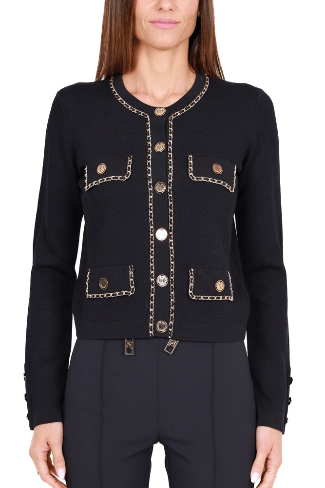 Elisabetta Franchi cardigan girocollo con catene nero