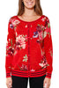 RED PRINTED WOOL CARDIGAN