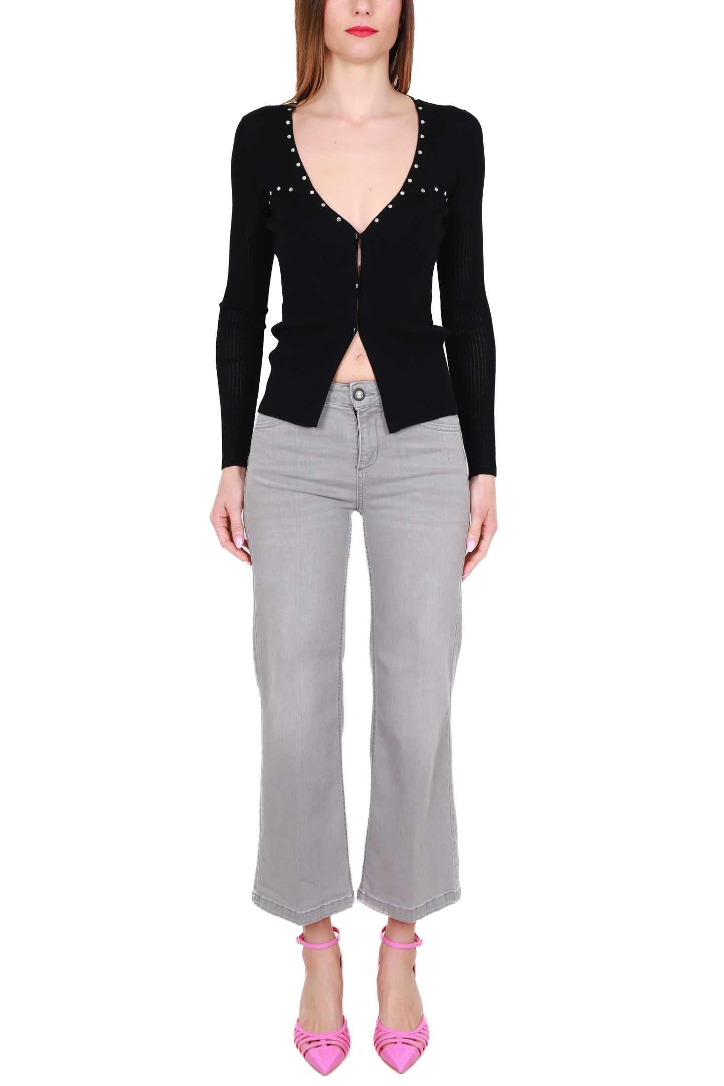 Liu Jo White cardigan in maglia a costine con borchie nero