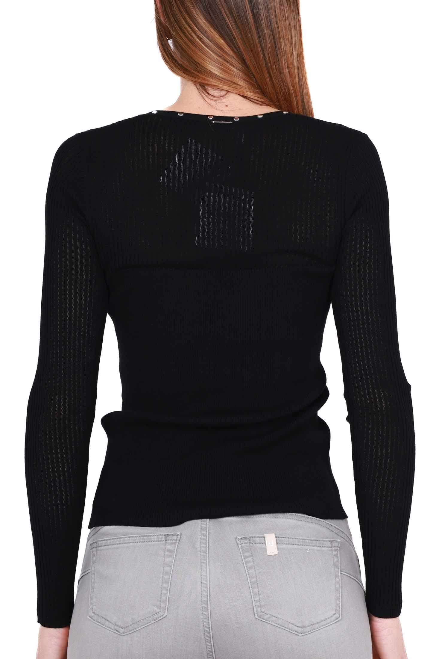 Liu Jo White cardigan in maglia a costine con borchie nero