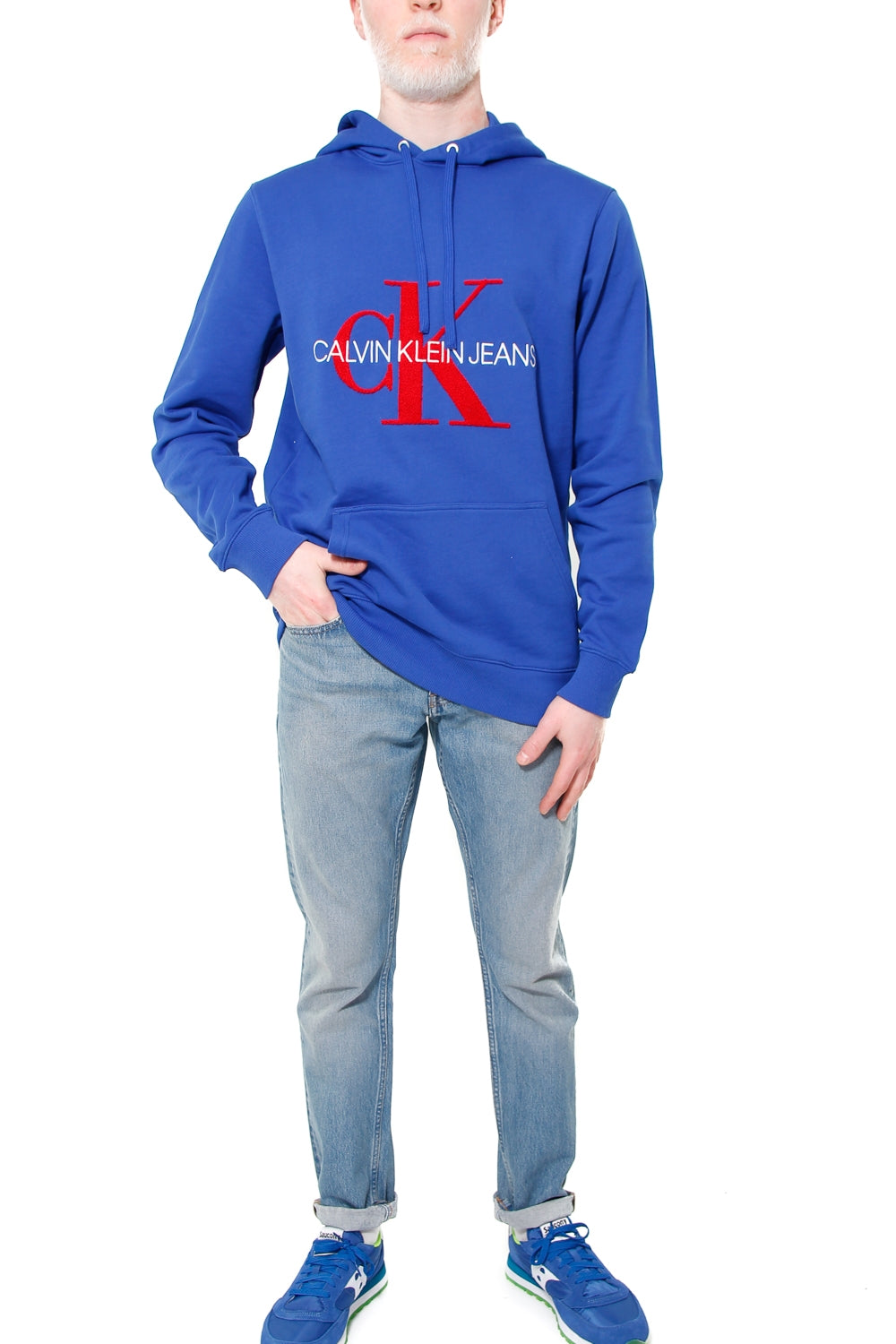 Ck Jeans Uomo felpa cappuccio con ricamo logo ck bluette