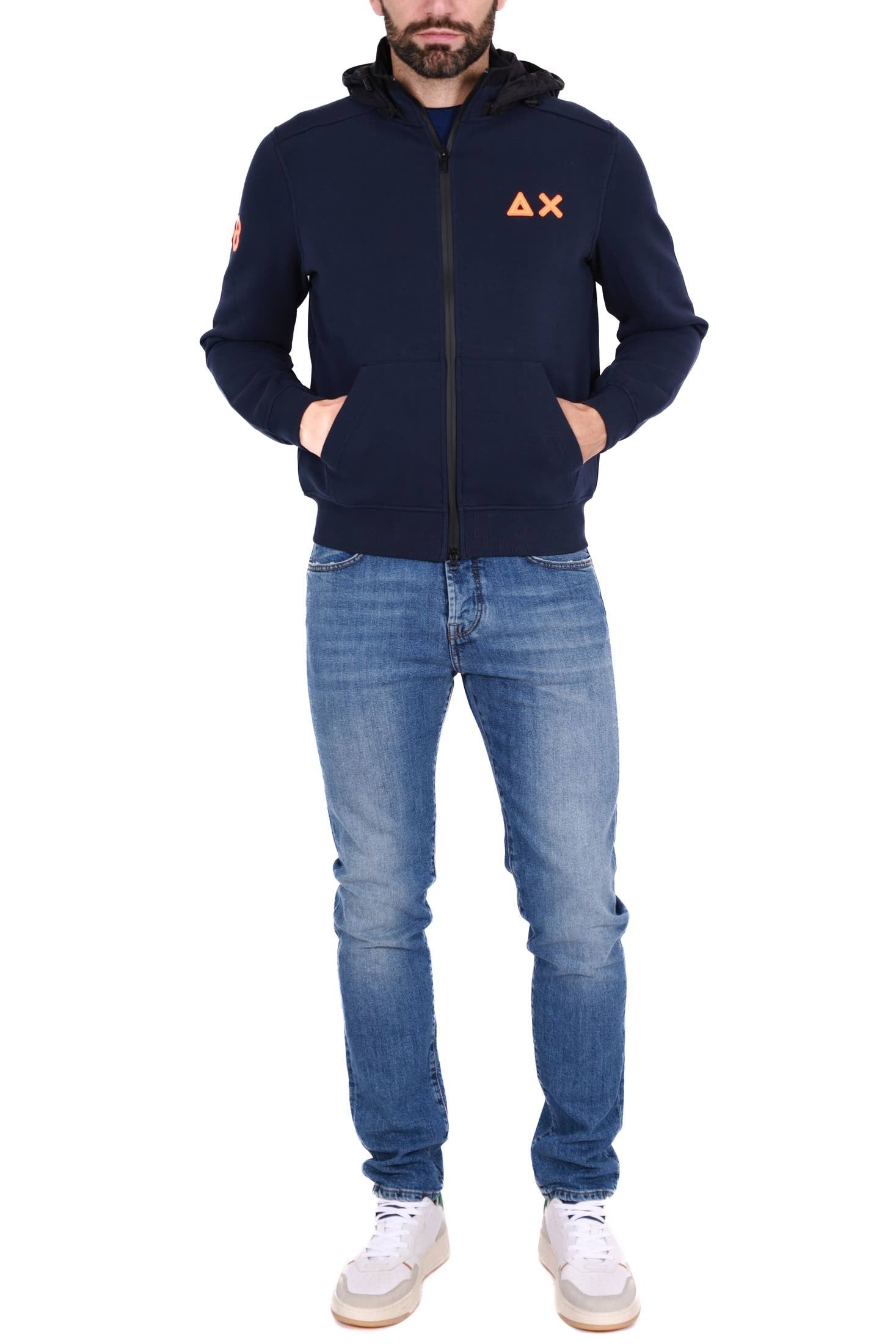 Sun68 Uomo felpa con zip e cappuccio blu