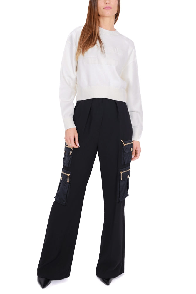 Elisabetta Franchi felpa cropped con maxi logo tor sur ton bianco