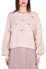 FELPA OVERSIZE CON STRASS E PIUME ROSA