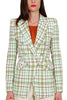 WHITE CHECKED DOUBLE BREASTED BLAZER JACKET