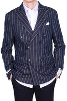 Berna giacca blazer doppiopetto gessata blu