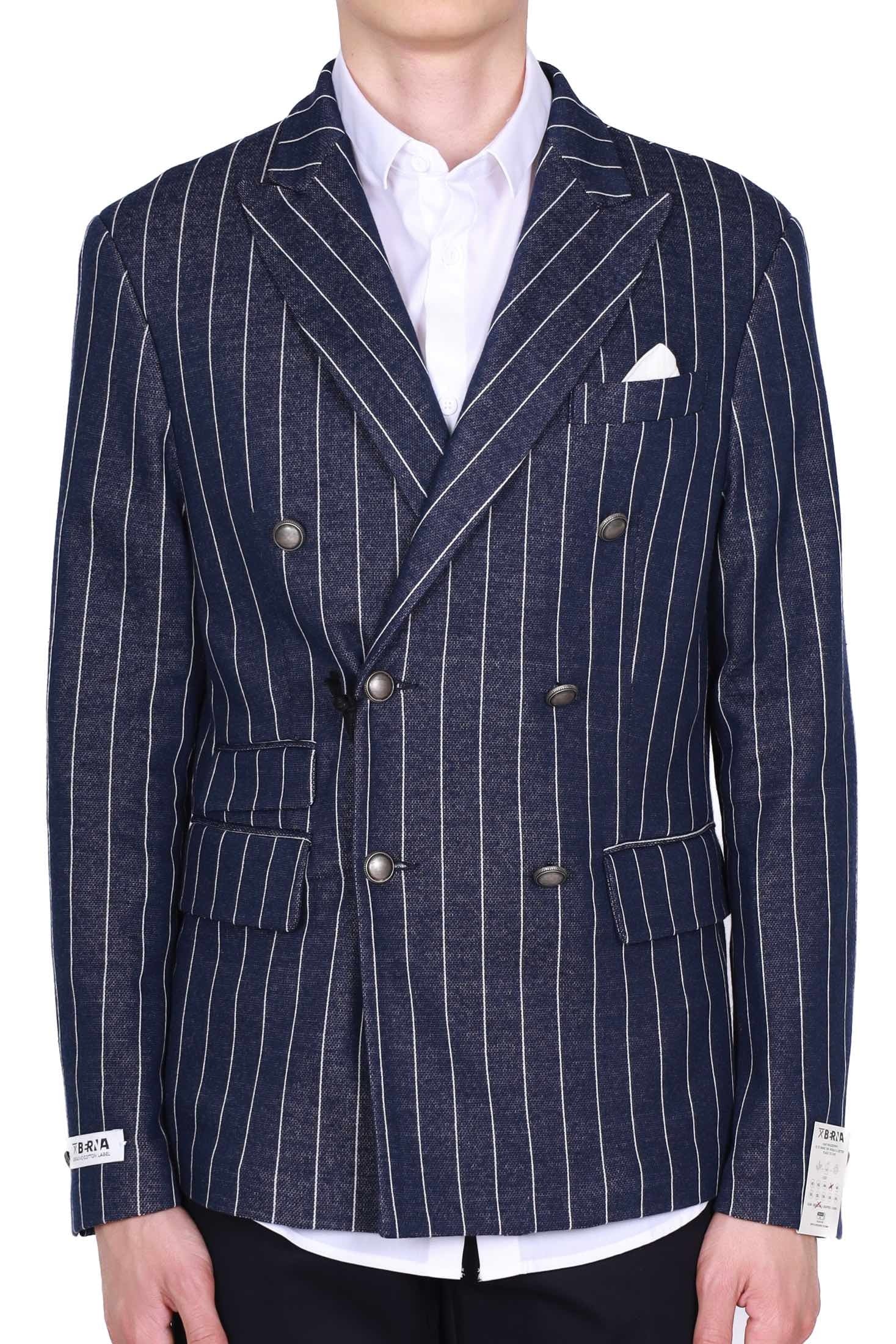 Berna giacca blazer doppiopetto gessata blu