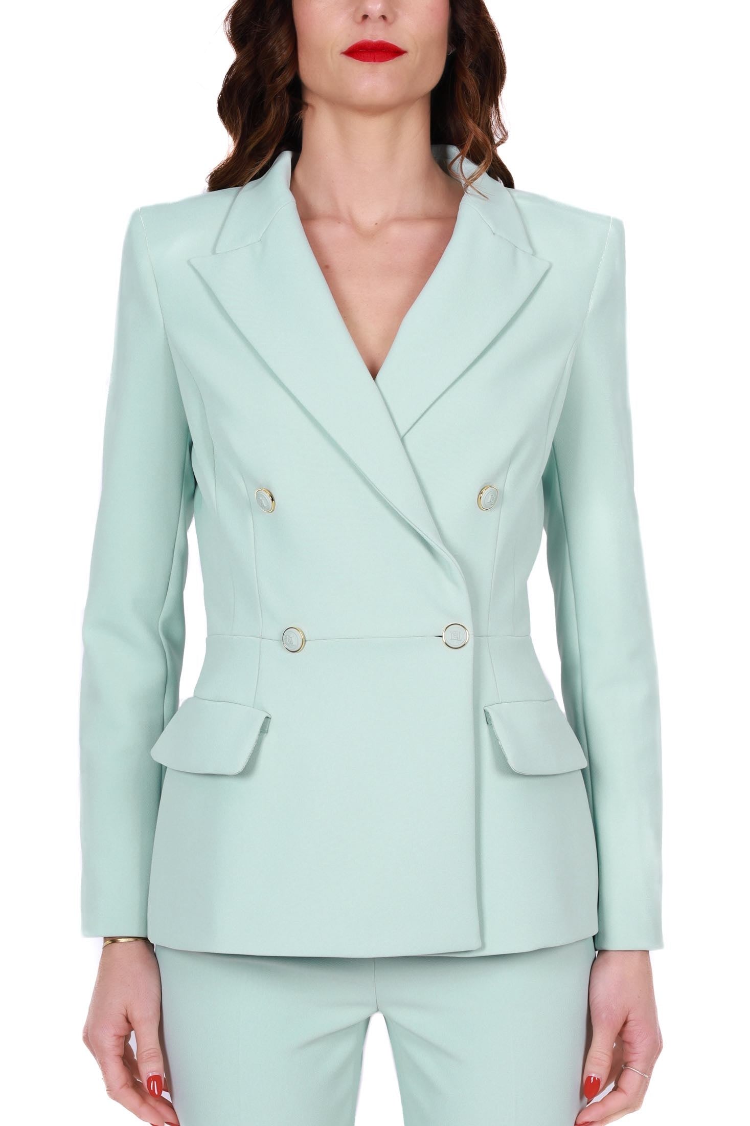 Elisabetta Franchi giacca blazer doppiopetto in crÈpe verde