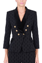 Elisabetta Franchi giacca blazer doppiopetto in tessuto floccato nero