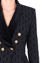 Elisabetta Franchi giacca blazer doppiopetto in tessuto floccato nero