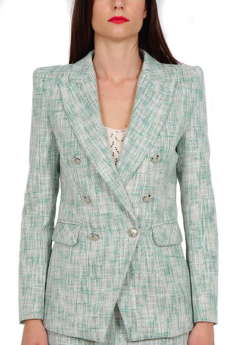 Vicolo giacca blazer doppiopetto in tweed verde