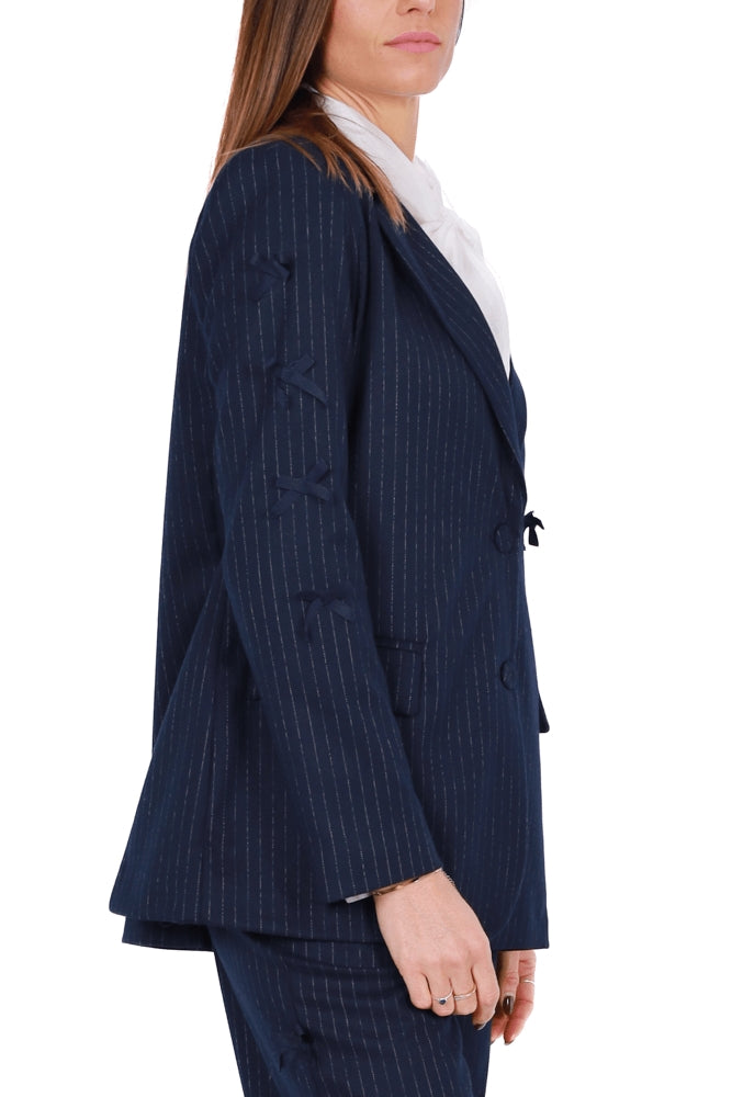 Dixie giacca blazer gessata con fiocchi blu