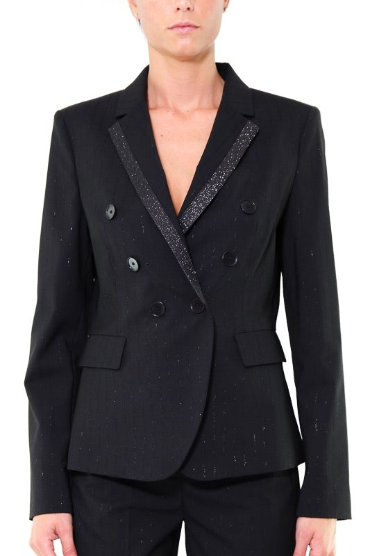 Pinko giacca blazer gessato con bande glitter nero