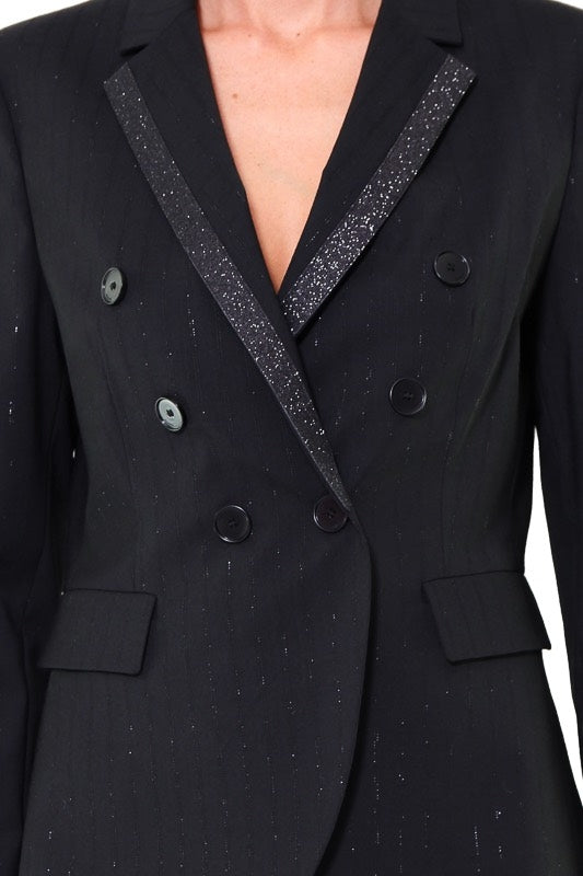 Pinko giacca blazer gessato con bande glitter nero