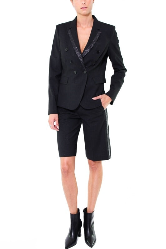 Pinko giacca blazer gessato con bande glitter nero