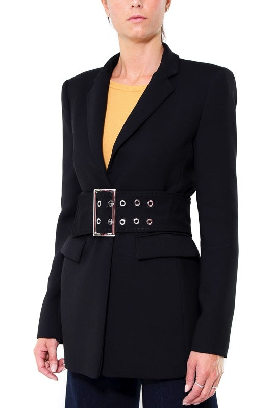 Pinko giacca blazer lunga con cintura in twill nero