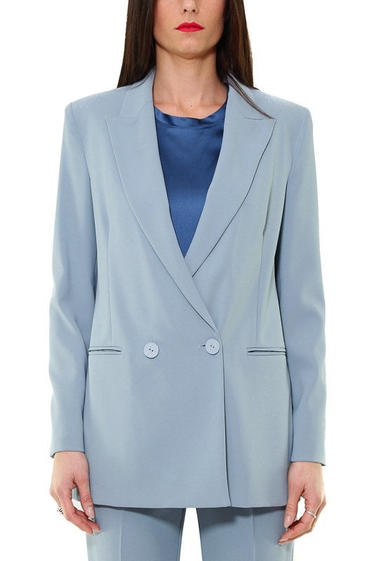 Pinko giacca blazer lunga in crepe stretch azzurro