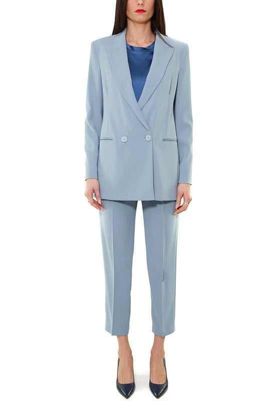 Pinko giacca blazer lunga in crepe stretch azzurro