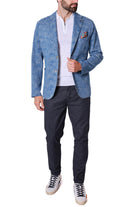 Bob giacca blazer monopetto in misto cotone stretch bluette