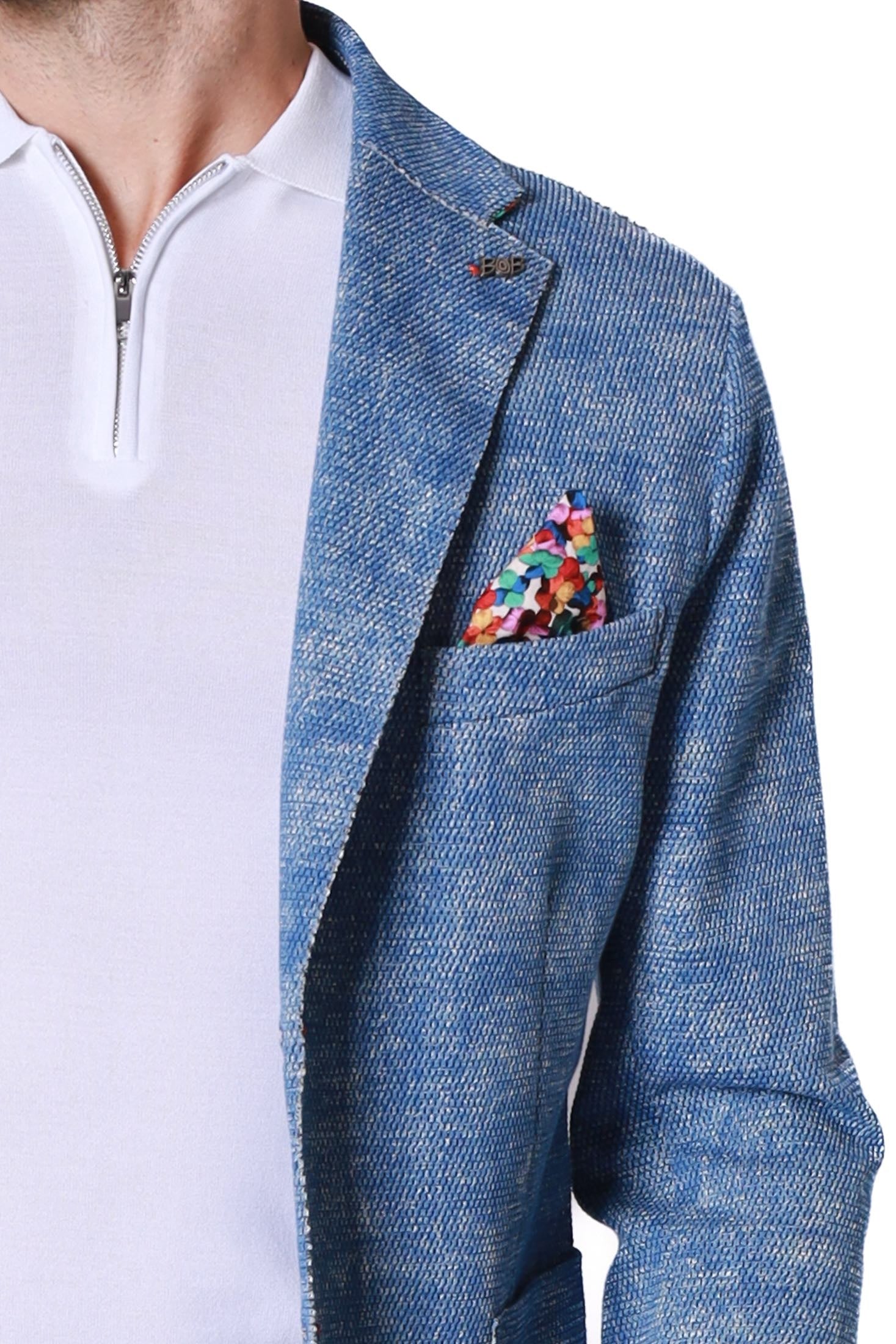 Bob giacca blazer monopetto in misto cotone stretch bluette