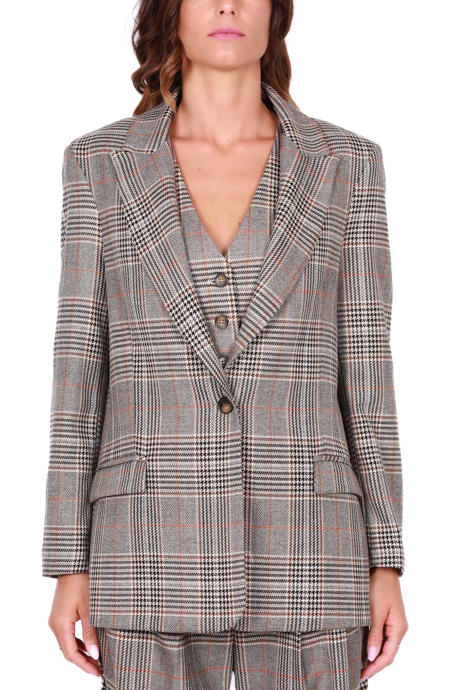 Dixie giacca blazer oversize fantasia check marrone