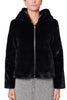 BLACK FAUX FUR SHORT JACKET WITH HOOD