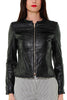 SHORT JACKET IN PERFORATED ECO-LEATHER WITH BLACK RUFFLES