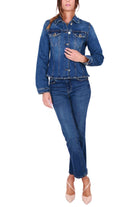 Blu Denim giacca donna in jeans con bottoni gioiello blu