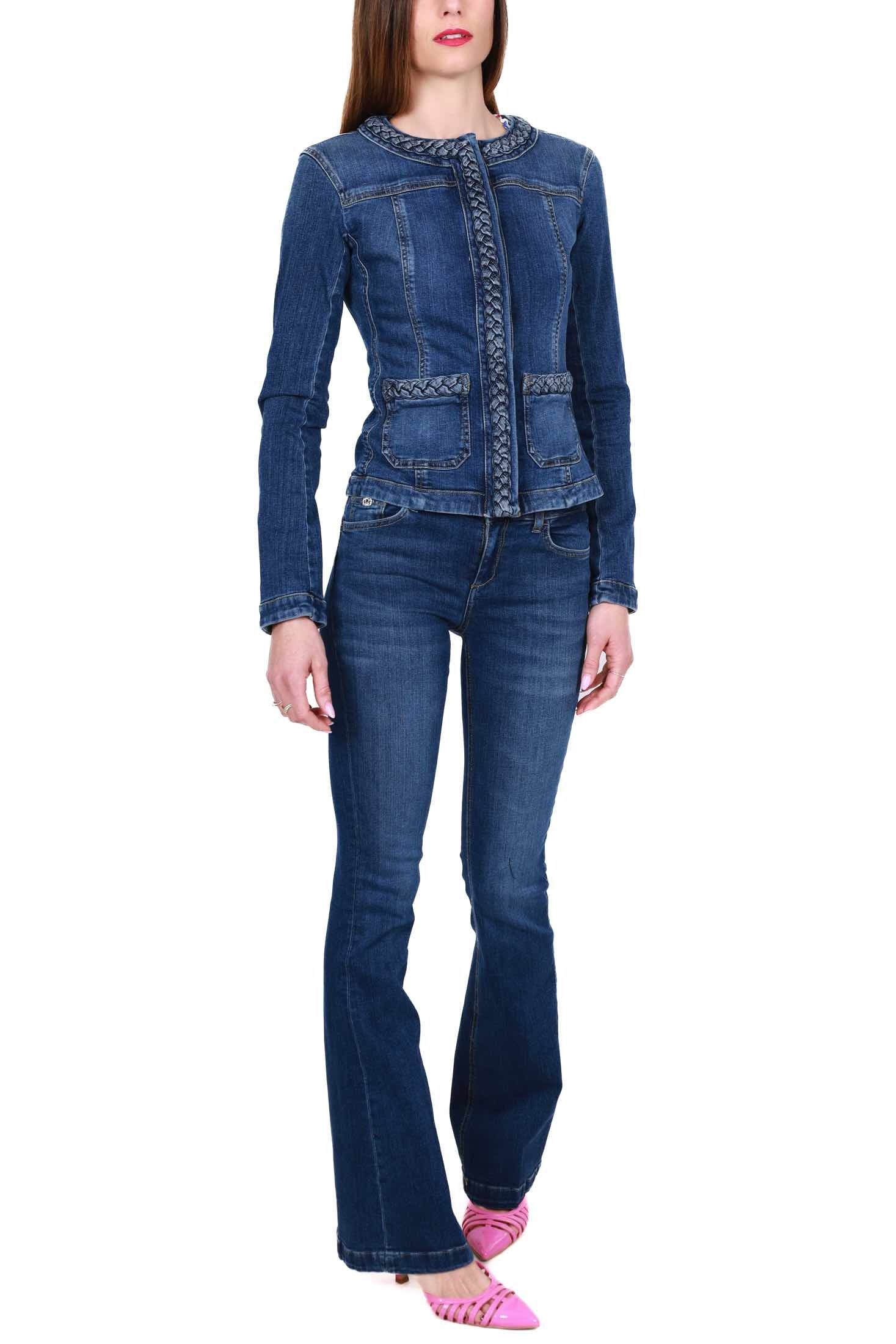 Blu Denim giacca girocollo in denim blu