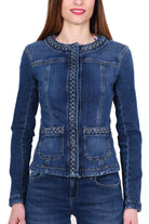 Blu Denim giacca girocollo in denim blu