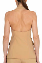 Elisabetta Franchi giacca smanicata in crepe cammello