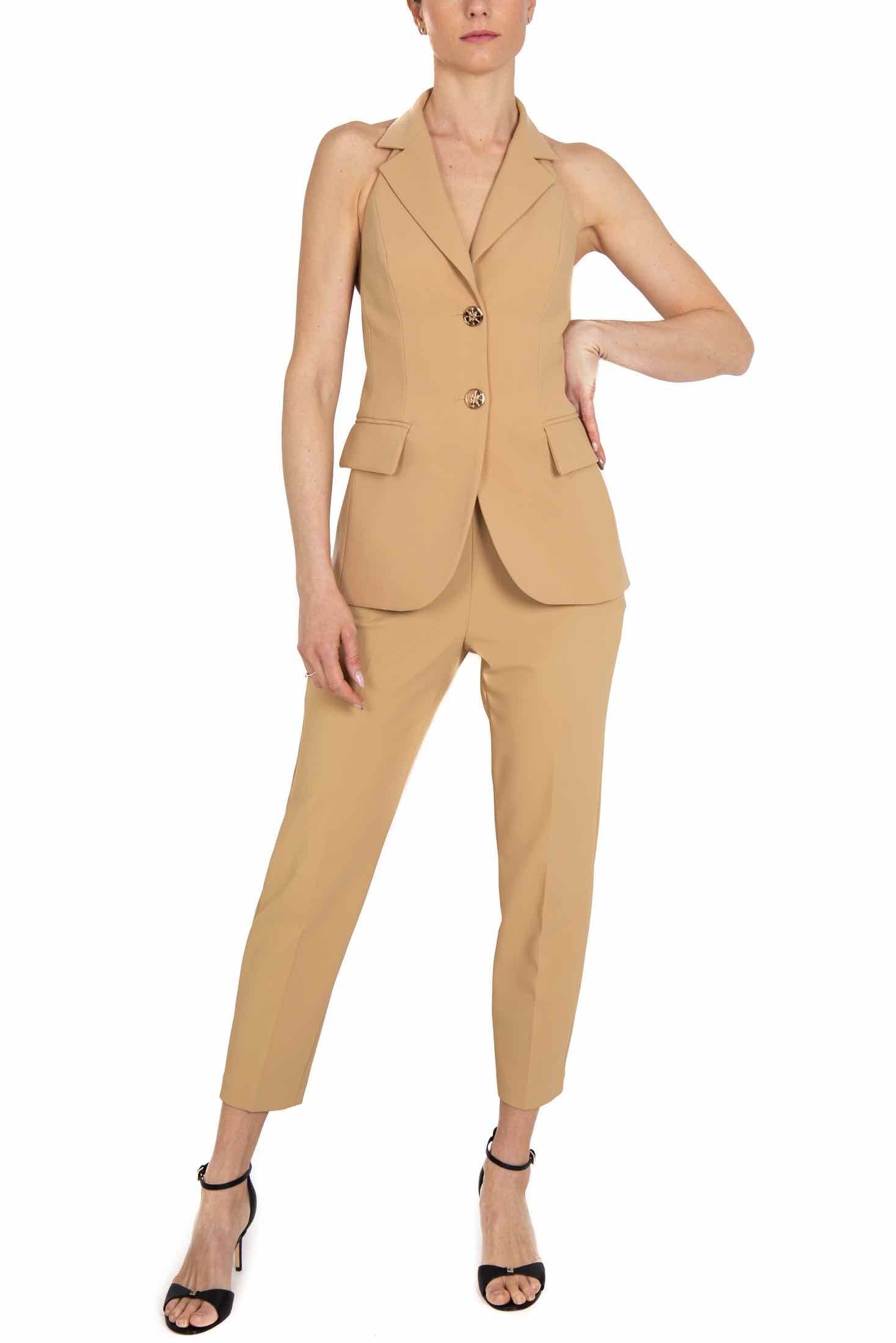 Elisabetta Franchi giacca smanicata in crepe cammello