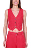 RED LINEN MIX VEST