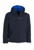 SHORT JACKET WITH HOOD IN BLUE TECHNICAL FABRIC