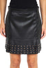 SHORT ECO-LEATHER SKIRT WITH FRINGES AND STUDS BLACK