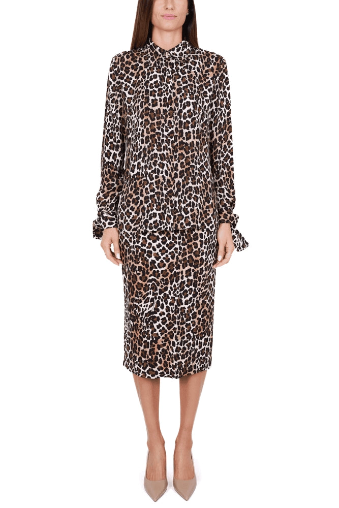 Elisabetta Franchi gonna longuette in crÈpe stampa animalier nero