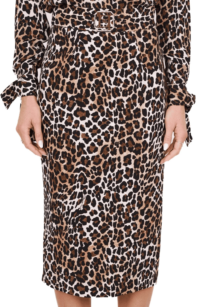 Elisabetta Franchi gonna longuette in crÈpe stampa animalier nero