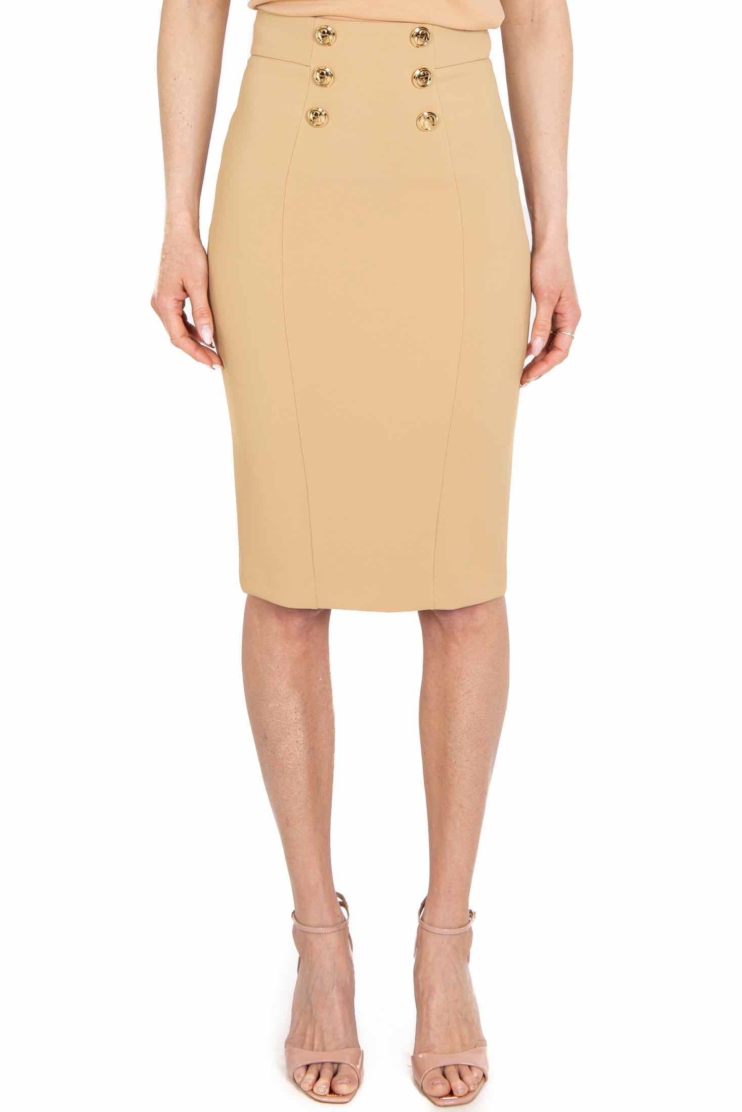 Elisabetta Franchi gonna longuette in doppio crepe stretch cammello