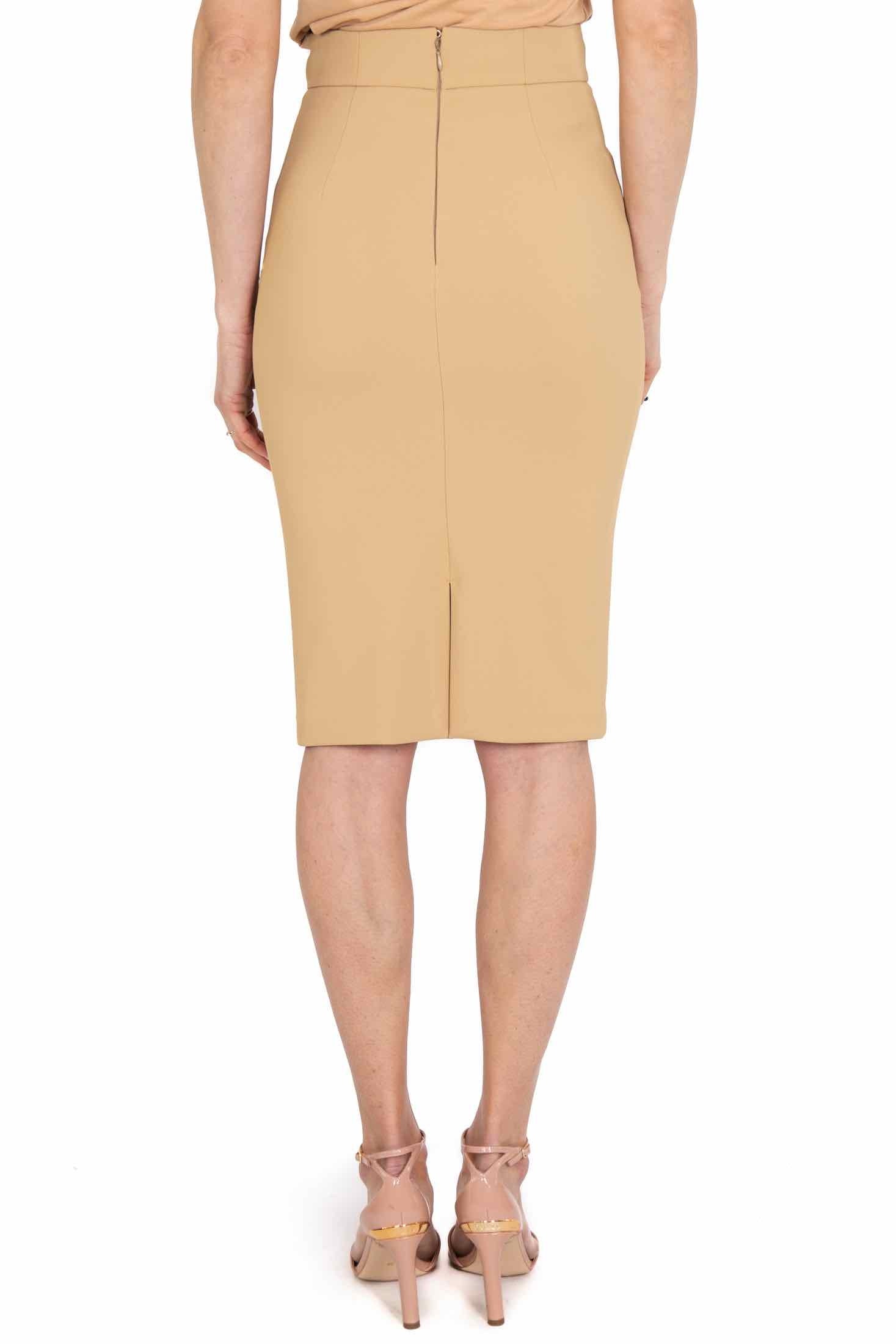 Elisabetta Franchi gonna longuette in doppio crepe stretch cammello