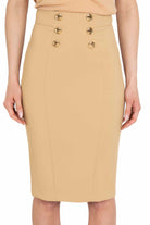 Elisabetta Franchi gonna longuette in doppio crepe stretch cammello