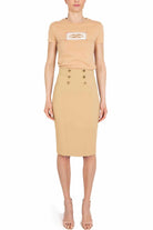 Elisabetta Franchi gonna longuette in doppio crepe stretch cammello