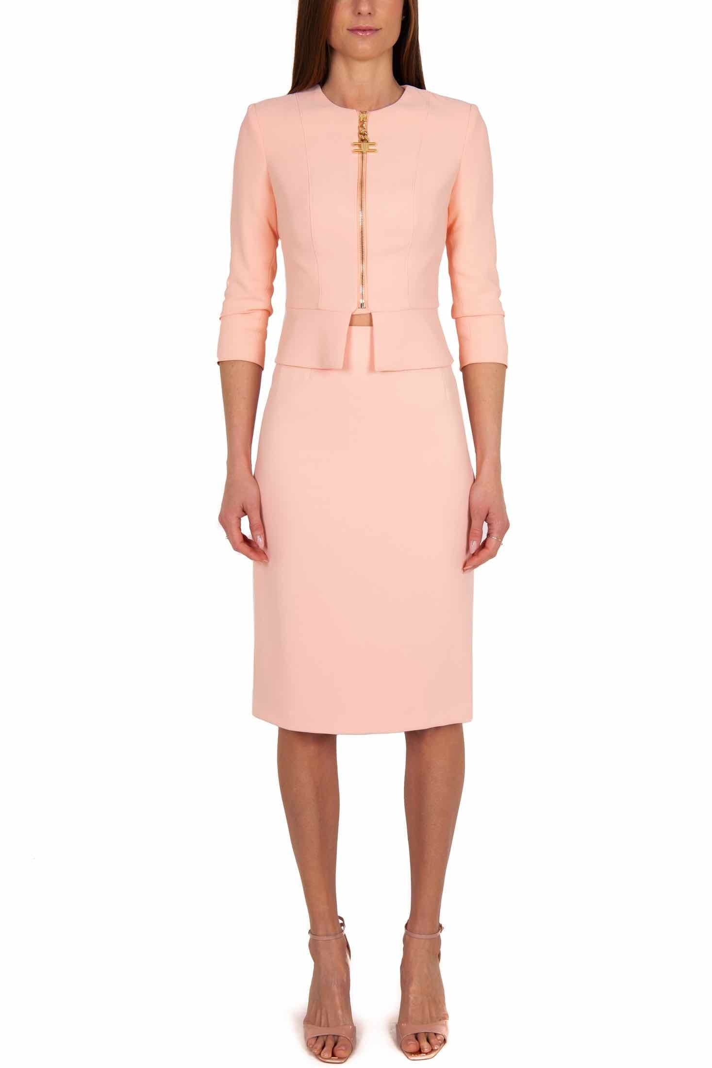 Elisabetta Franchi gonna longuette in doppio crepe stretch rosa